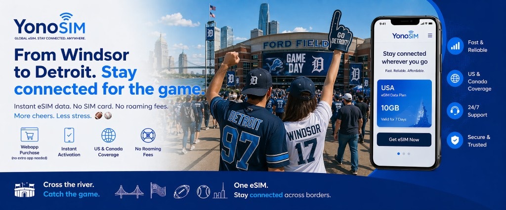 Concerts & live shows at LCA, Comerica Park, Ford Field & Pine Knob — Windsor to Detroit travel eSIM