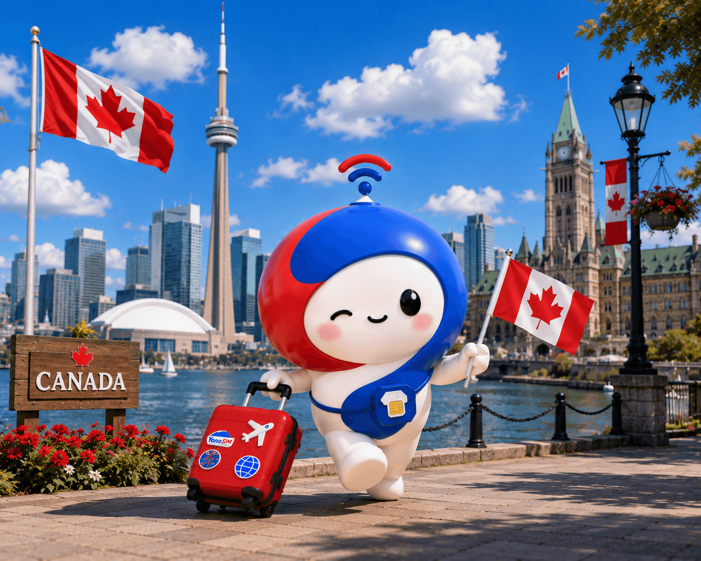 Skyline de Toronto avec icône 5G — guide d'achat eSIM voyage Canada 2026
