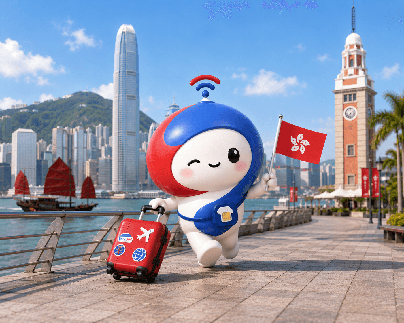 维多利亚港夜景与 5G 图标 — 2026 香港旅行 eSIM 购买指南