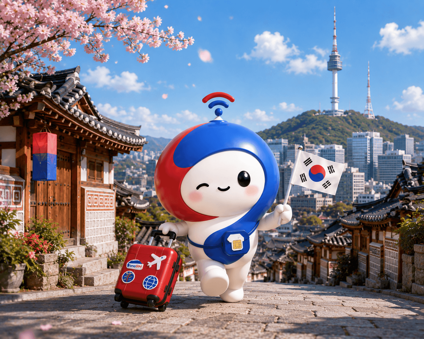 ソウルの夜景と 5G アイコン — 2026 年韓国旅行 eSIM 購入ガイド