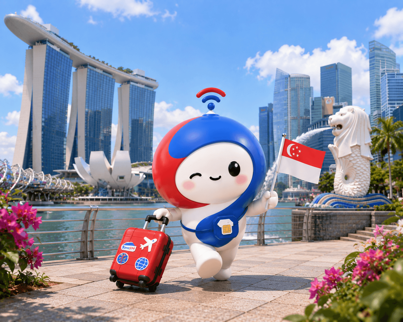 新加坡濱海灣 + 5G 圖示 — 台港旅客新加坡 eSIM 買咩最抵 2026